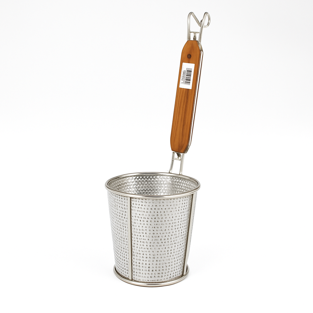 kitchen knock - Noodle Basket Perforated - Flat Bottom - Wooden Handle - Ø120mm - HN550264