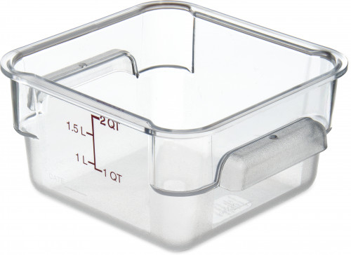 11950AF07 Carlisle StorPlus Clear Square Food Container 2L Capacity. Includes handles with drain holes 181mm x 181mm x 97mm