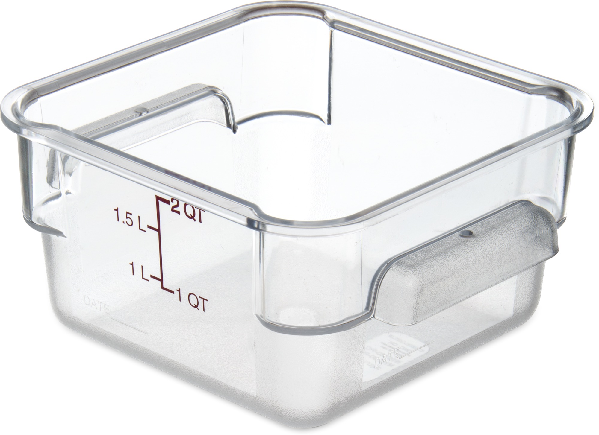 11950AF07 Carlisle StorPlus Clear Square Food Container 2L Capacity. Includes handles with drain holes 181mm x 181mm x 97mm