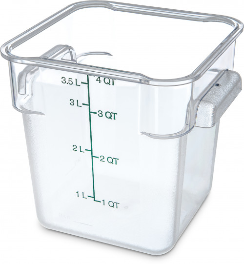 1195107 Carlisle StorPlus Clear Square Food Container 4L Capacity. Includes handles with drain holes 181mm x 181mm x 185mm