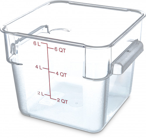 1195207 Carlisle StorPlus Clear Square Food Container 6L Capacity. Includes handles with drain holes 222mm x 222mm x 186mm