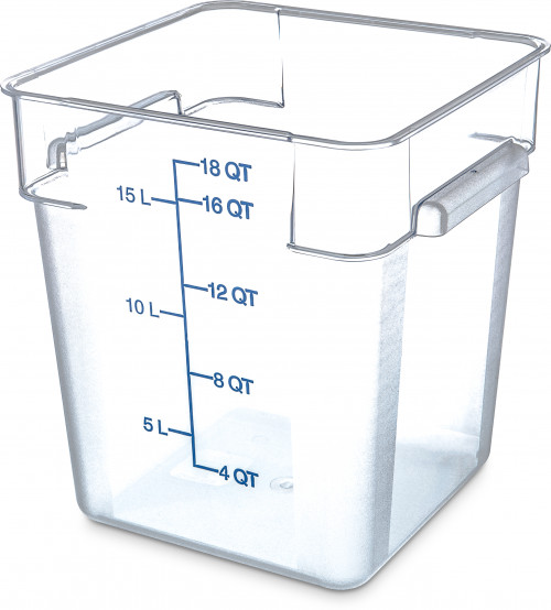 1195507 Carlisle StorPlus Clear Square Food Container 18L Capacity. Includes handles with drain holes 282mm x 282mm x 320mm