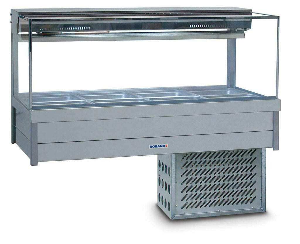 Roband Square Glass Refrigerated Display Bar - Piped and Foamed only (no motor), 8 pans