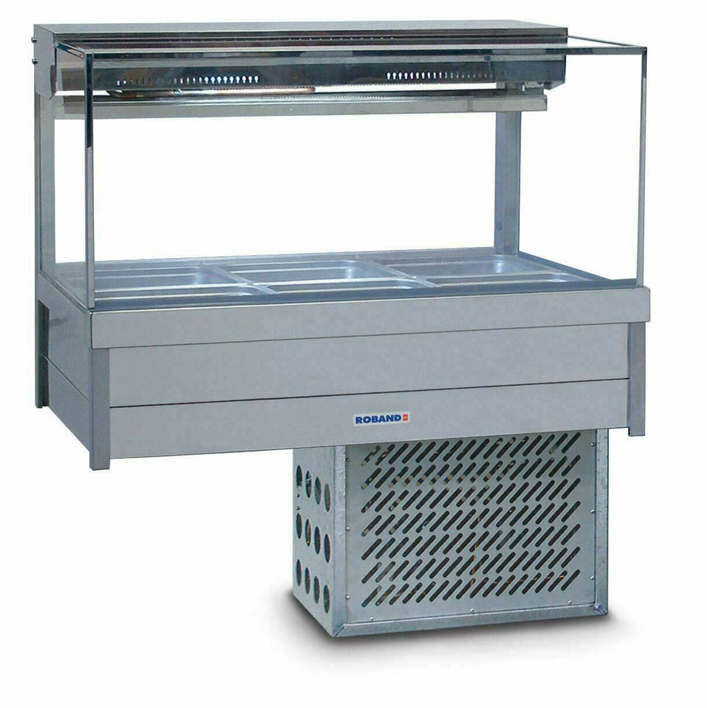 Roband Square Glass Refrigerated Display Bar - Piped and Foamed only (no motor), 6 pans