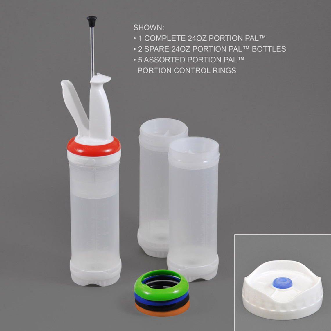 PP24BV-3 - 24oz Portion Pal™ Kit with 1-Hole dispensing caps