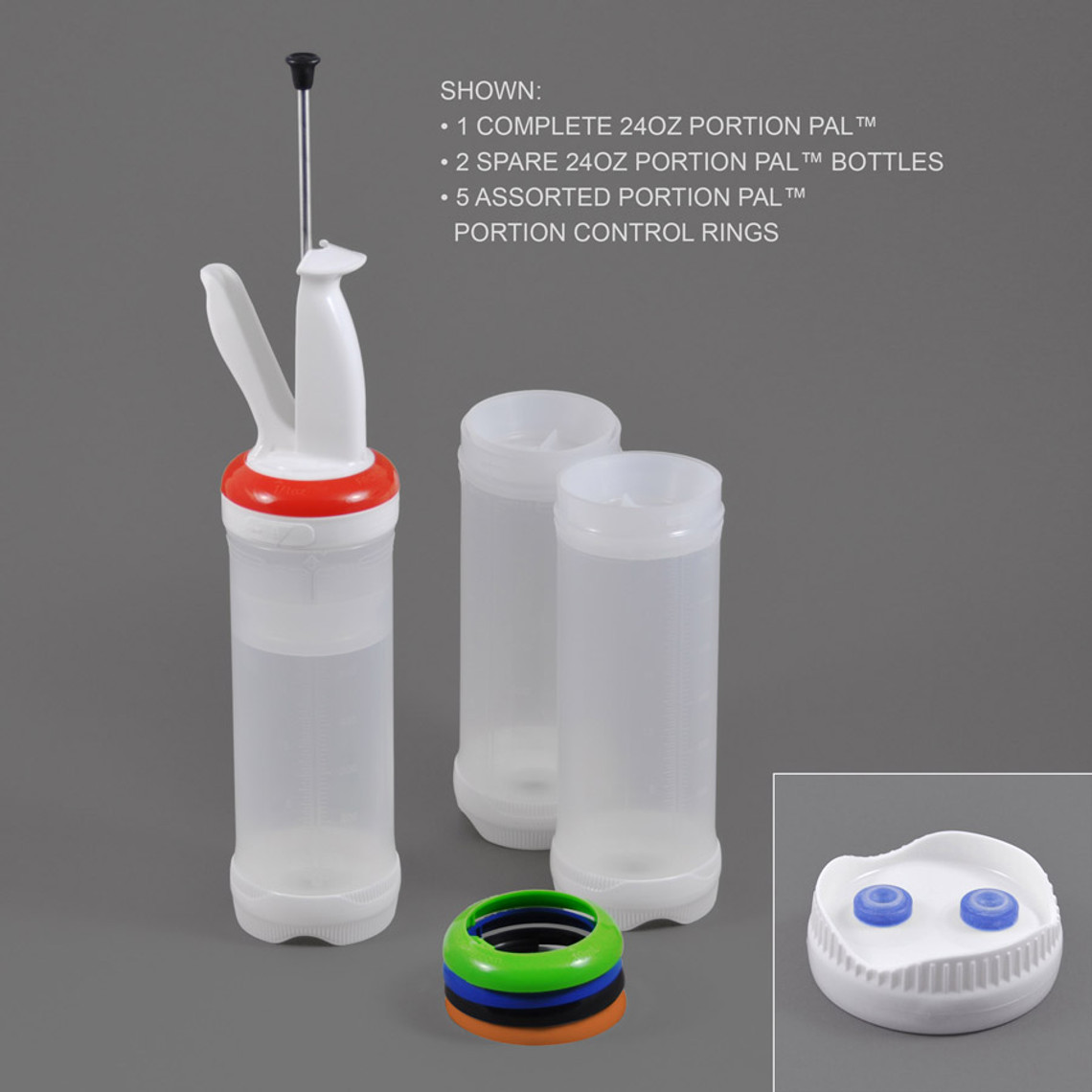 PP24BVX2-3 - 24oz Portion Pal™ Kit with 2-Hole dispensing caps