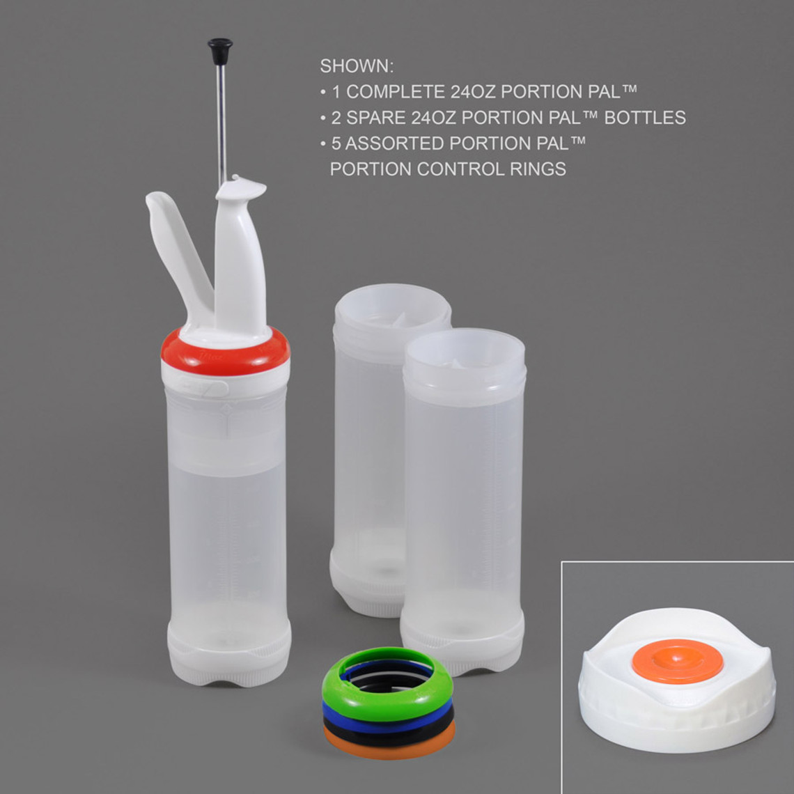 PP24XL-3 - 16oz Portion Pal™ Kit with 2-Hole dispensing caps