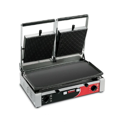 Sirman PD LR-LR Cast Iron Double-Head Sandwich Grill with Ribbed Tops - Smooth Bottom with out Timer - 34A3661002SI