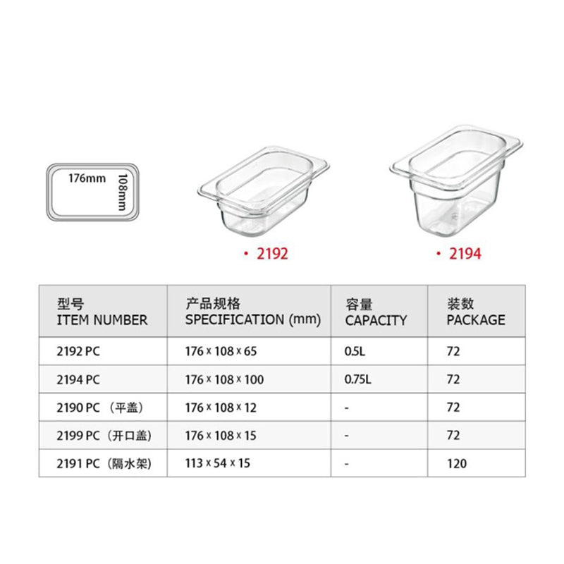 kitchen knock - Gastronorme Pan - PolyCarbonate 1/9 - Clear / 65mm