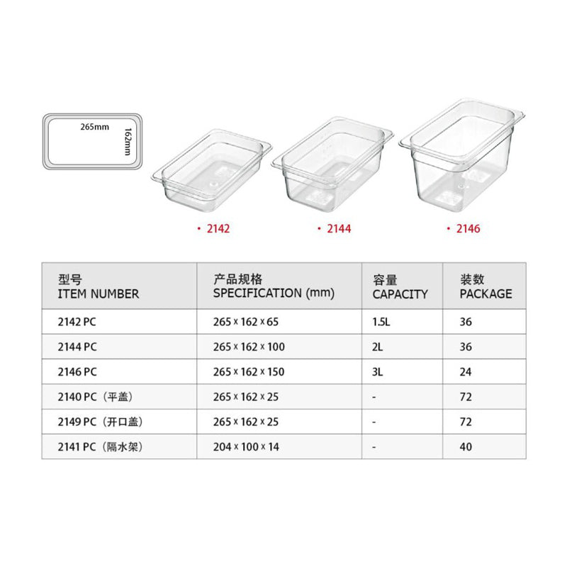 kitchen knock - Gastronorme Pan - PolyCarbonate 1/4 - Clear / 100mm