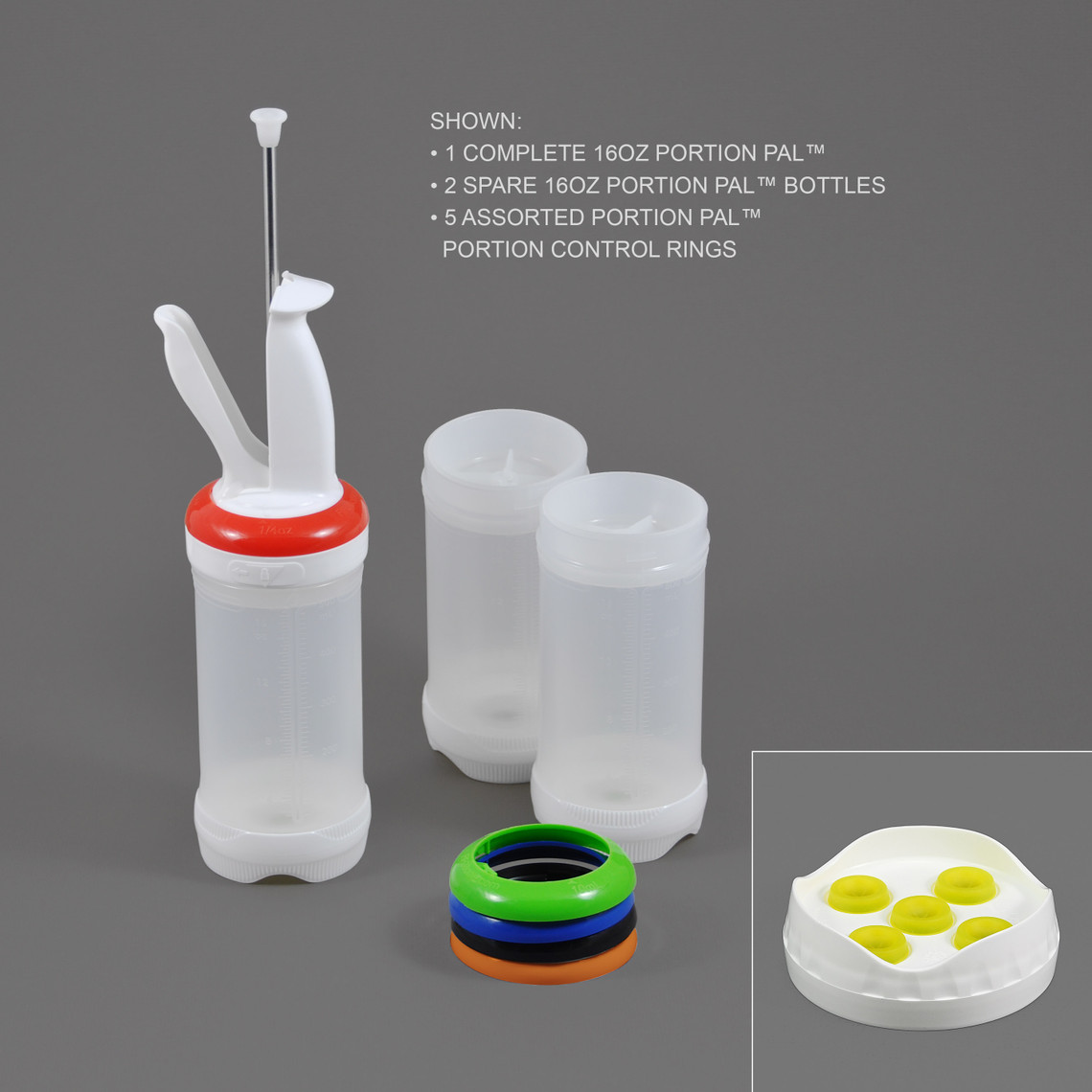 PP16X5-3 - 16oz Portion Pal™ Kit with 5-Hole dispensing caps