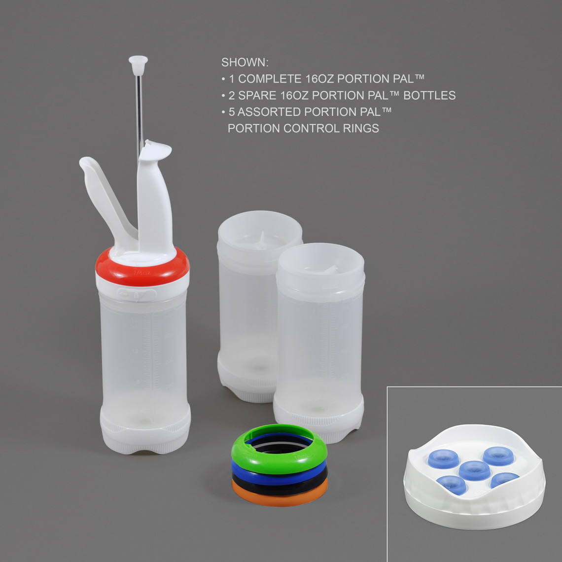 PP16BVX5-3 - 16oz Portion Pal™ Kit with 5-Hole dispensing caps
