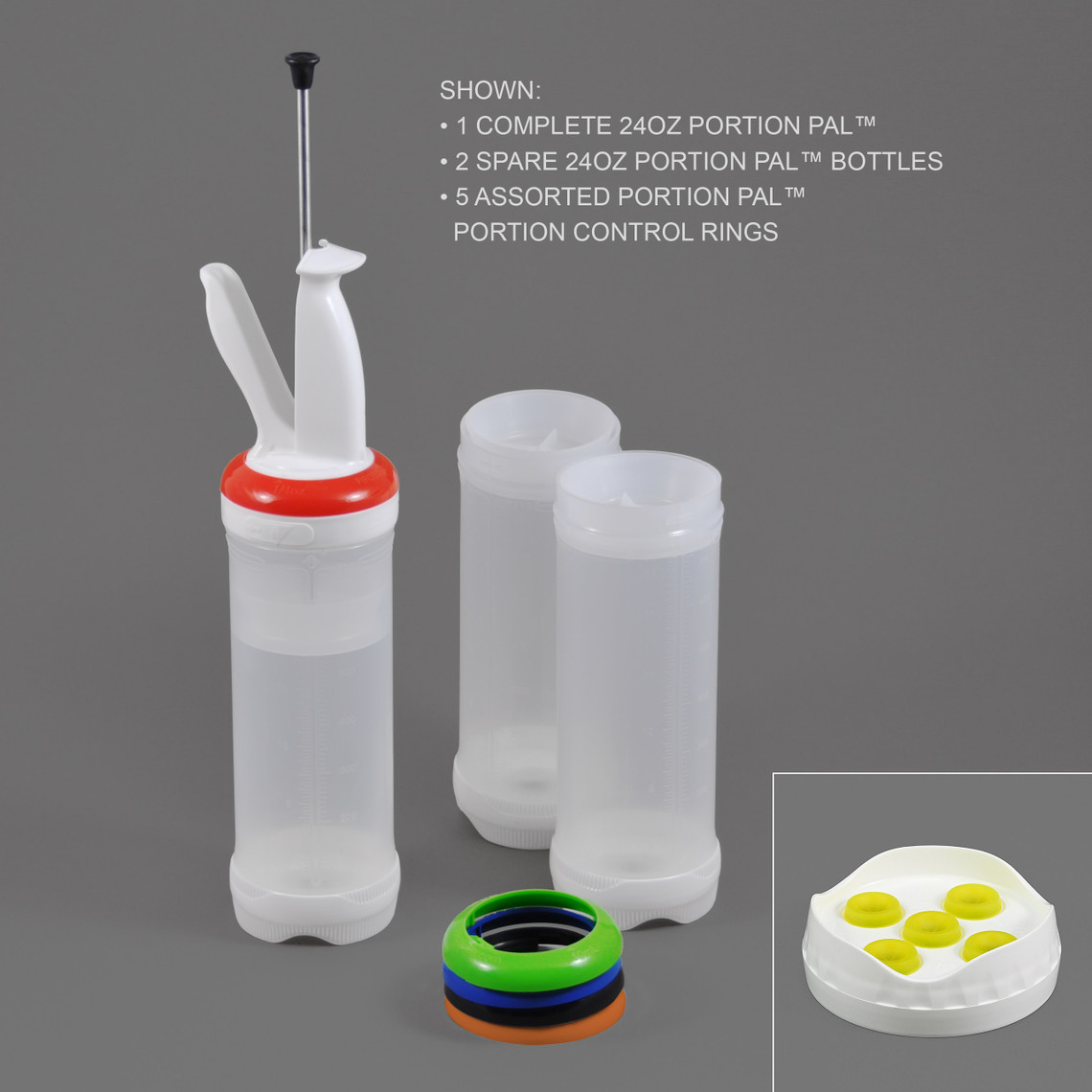 PP24X5-3 - 24oz Portion Pal™ Kit with 5-Hole dispensing caps