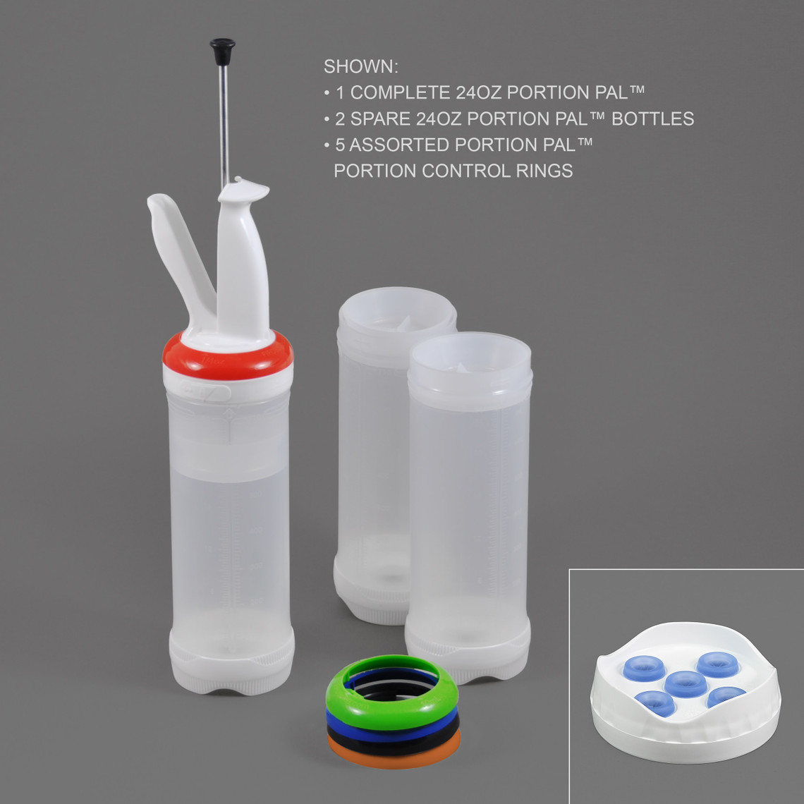 PP24BVX5-3 - 24oz Portion Pal™ Kit with 5-Hole dispensing caps