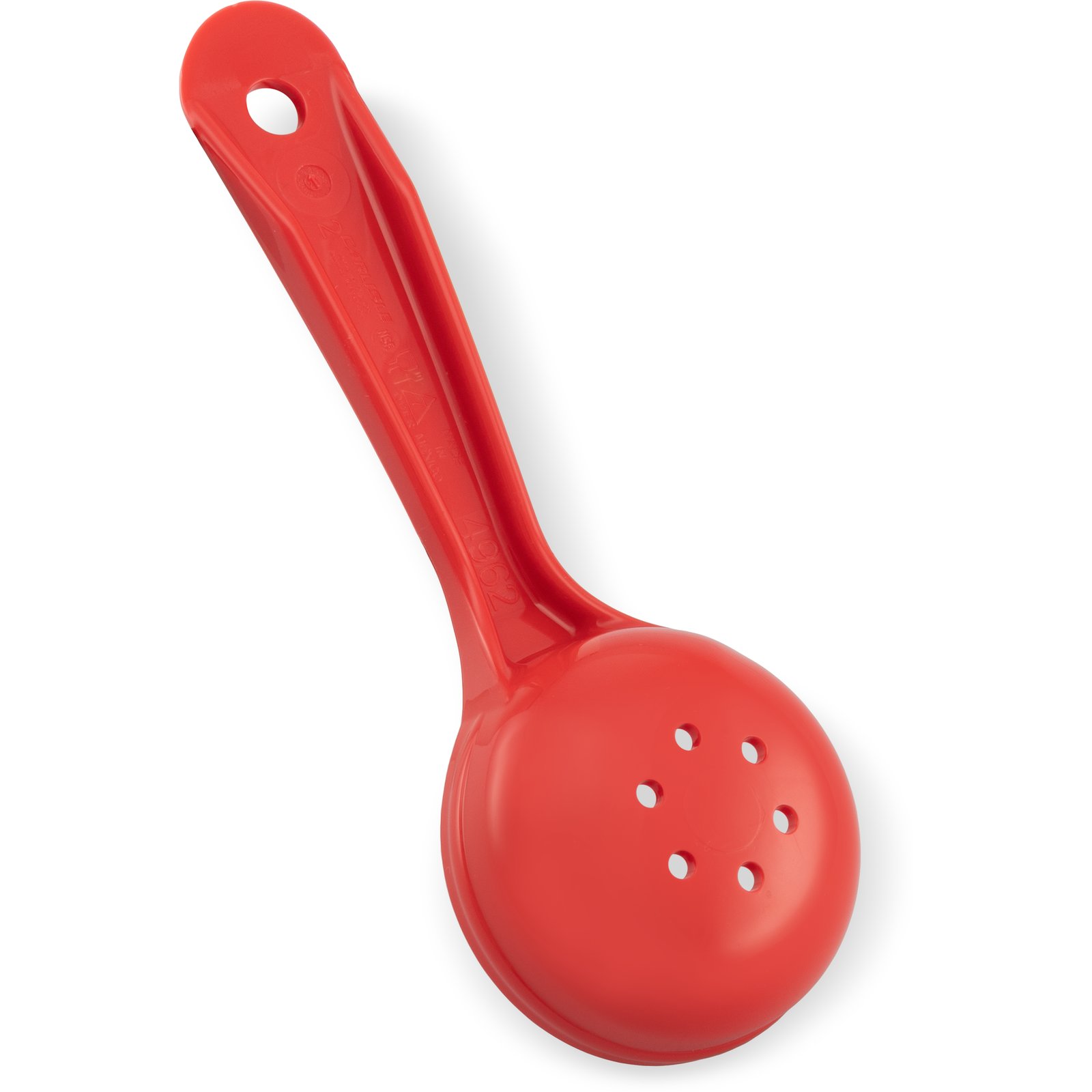 496205 Carlisle Measure Miser Red Measuring Perforated spoon with short handle 60mL Capacity
