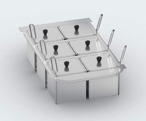 60.75.306 - Kit of 6 unperforated 1x6 GN portion baskets with lid and basket frame 2-XS