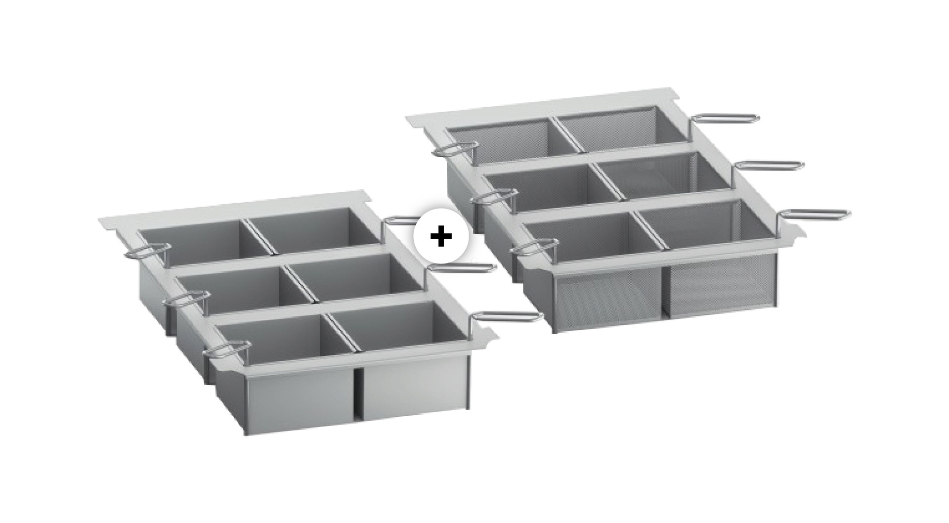 60.76.408 - 6 perforated 1x6 GN. 6 unperforated 1x6 GN portion baskets with lid and 2 basket