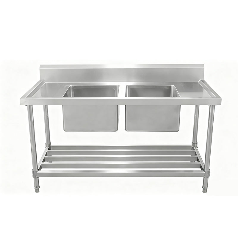 kitchen knock - Work Bench - Double Sink with Pipe Undershelf ASD-1270C / Center Sink / 700