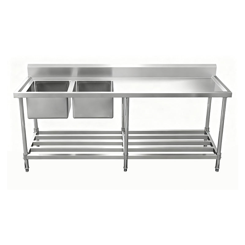 kitchen knock - Work Bench - Double Sink with Pipe Undershelf ASD-1870L / Left Sink / 700