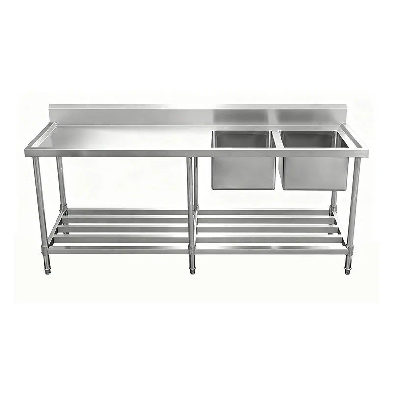 kitchen knock - Work Bench - Double Sink with Pipe Undershelf ASD-2170R / Right Sink / 700