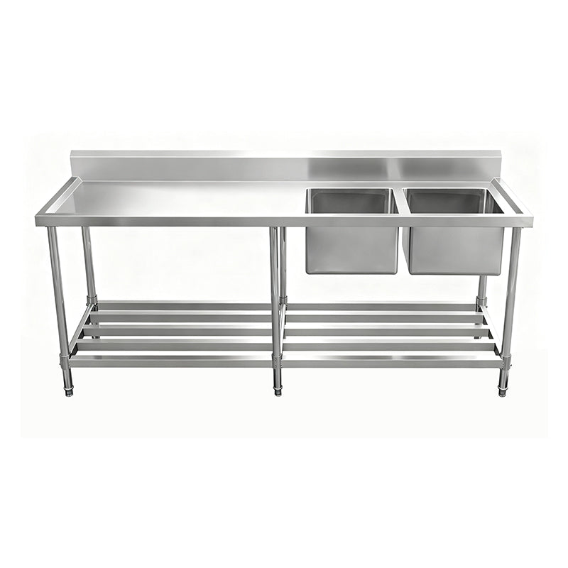 kitchen knock - Work Bench - Double Sink with Pipe Undershelf ASD-1870R / Right Sink / 700