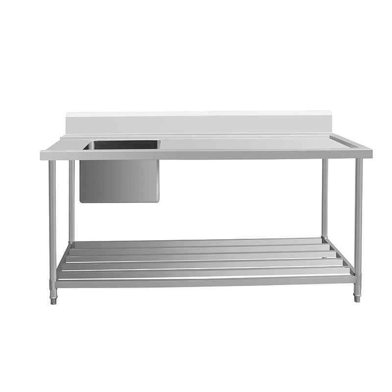 kitchen knock - Inlet Bench - Single Sink with Splashback & Pipe Undershelf Inlet & Sink on Left / 700 / ASSD-1870L