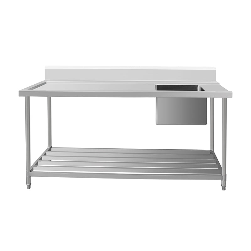 kitchen knock - Inlet Bench - Single Sink with Splashback & Pipe Undershelf Inlet & Sink on Right / 750 / ASSD-1275R