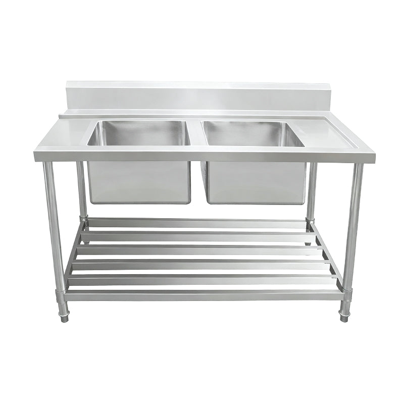 kitchen knock - Inlet Bench - Double Sink with Splashback & Pipe Undershelf Inlet & Sink on Left / 750 / ASDD-1275L