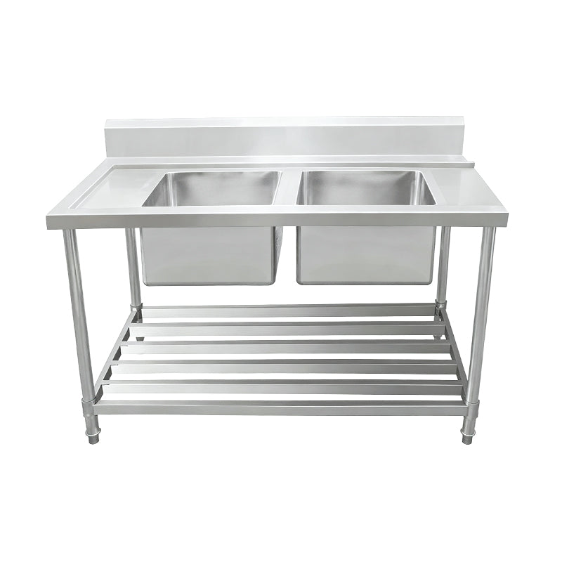 kitchen knock - Inlet Bench - Double Sink with Splashback & Pipe Undershelf Inlet & Sink on Right / 750 / ASDD-1570R