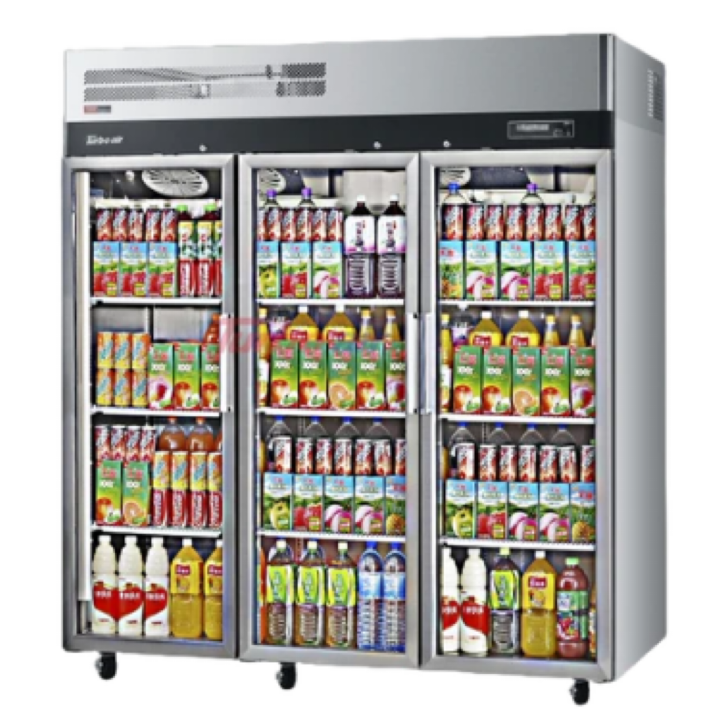 Turbo Air KR65-3G-N Upright Refrigerator – 3 Glass Doors, Top Mount, Self-Cleaning Condenser, On Castors