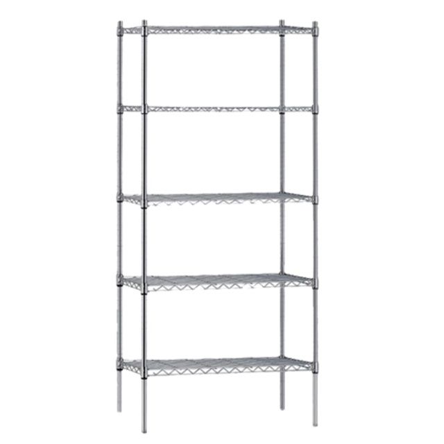 5 SHELF WIRE SHELVING KITS (includes 5 wire shelves, four 1830mm posts & all hardware) – 610 DEEP - 1830mm