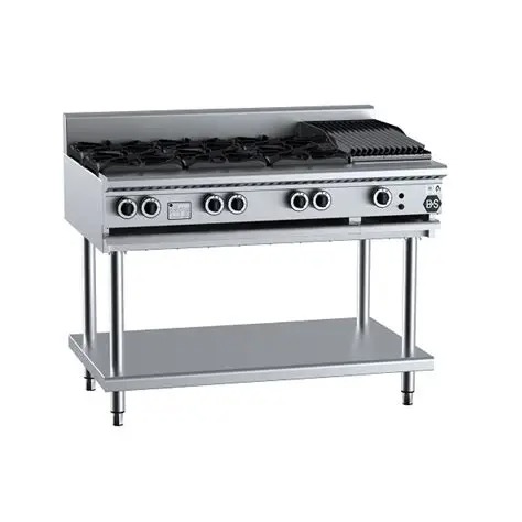 B&S BLACK BT-SB6-CBR3 Combination Six Open Burners & 300mm Char Broiler