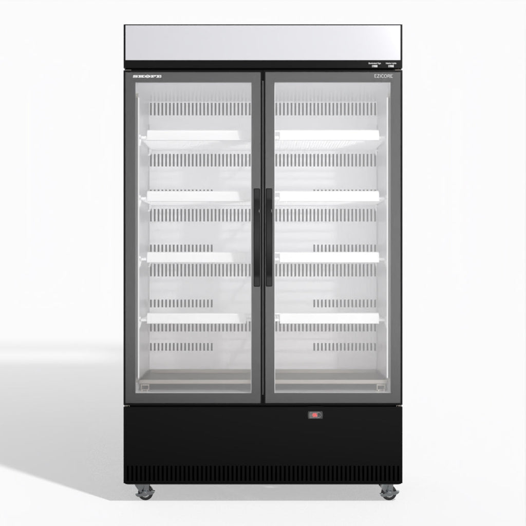Skope EziCore BCE1200N 2 Glass Door Display or Storage Fridge Black/White