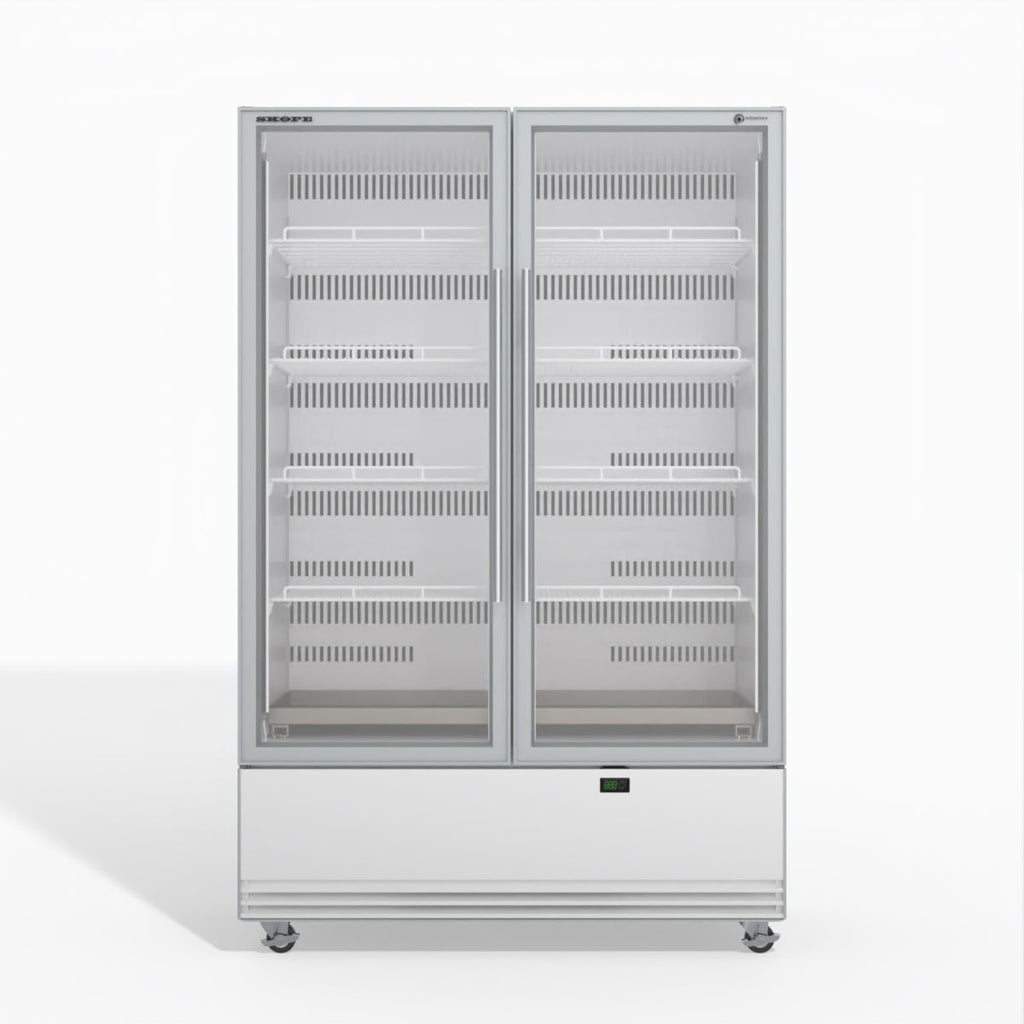 Skope BME1200N-A 2 Glass Door Display or Storage Fridge WHITE
