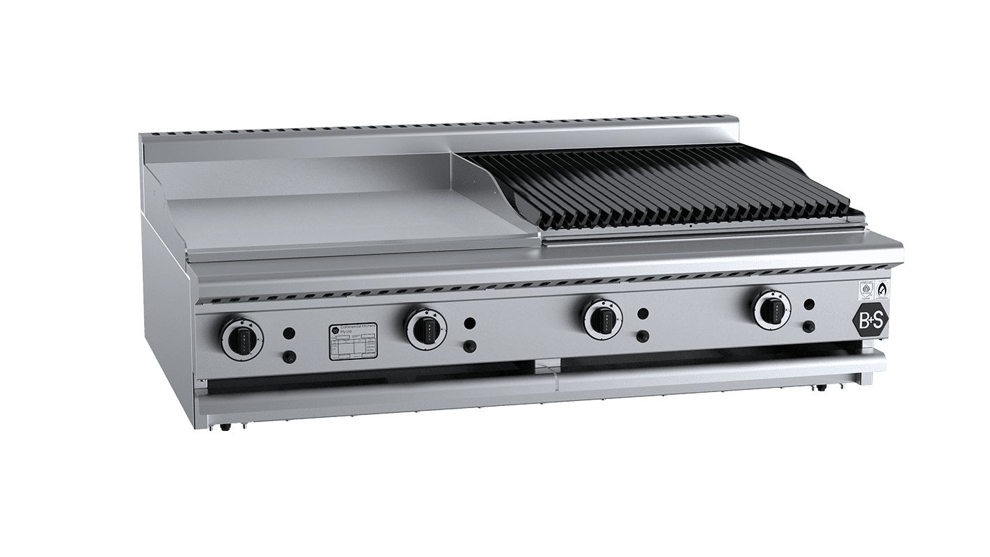 B+S Black BT-GRP6-CBR6BM - Combination 600mm Grill Plate 600mm Char Broiler Bench Mounted