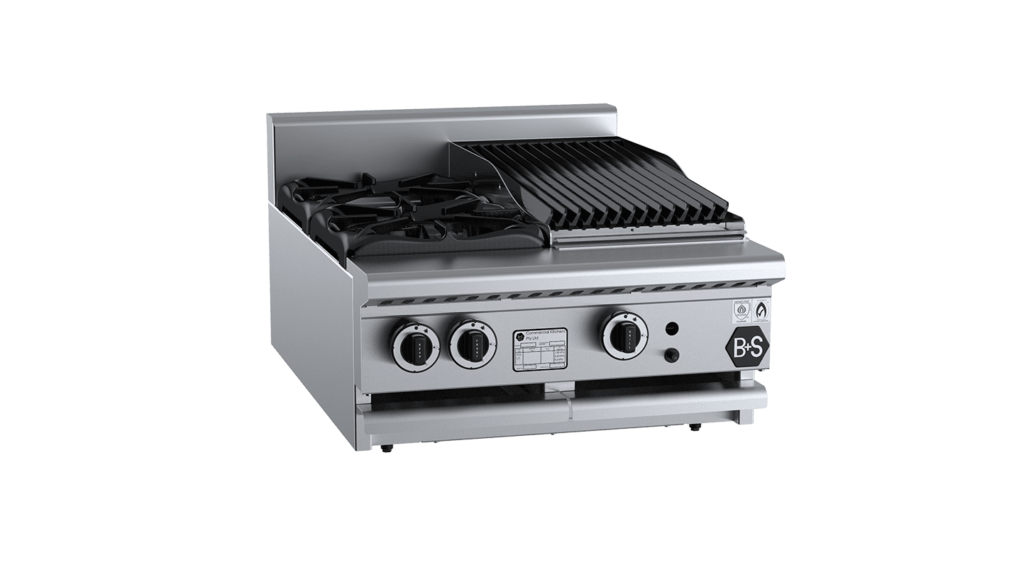 B+S Black BT-SB2-CBR3BM - Combination 2 Open Burners 300mm Char Broiler Bench Mounted