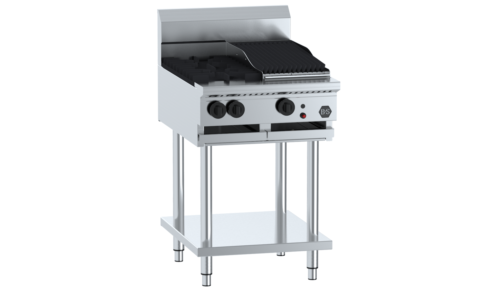 B&S BLACK BT-SB2-CBR3 Combination Two Open Burners & 300mm Char Broiler