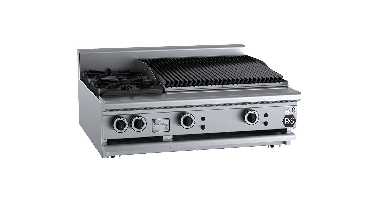 B+S Black BT-SB2-CBR6BM - Combination 2 Open Burners 600mm Char Broiler Bench Mounted