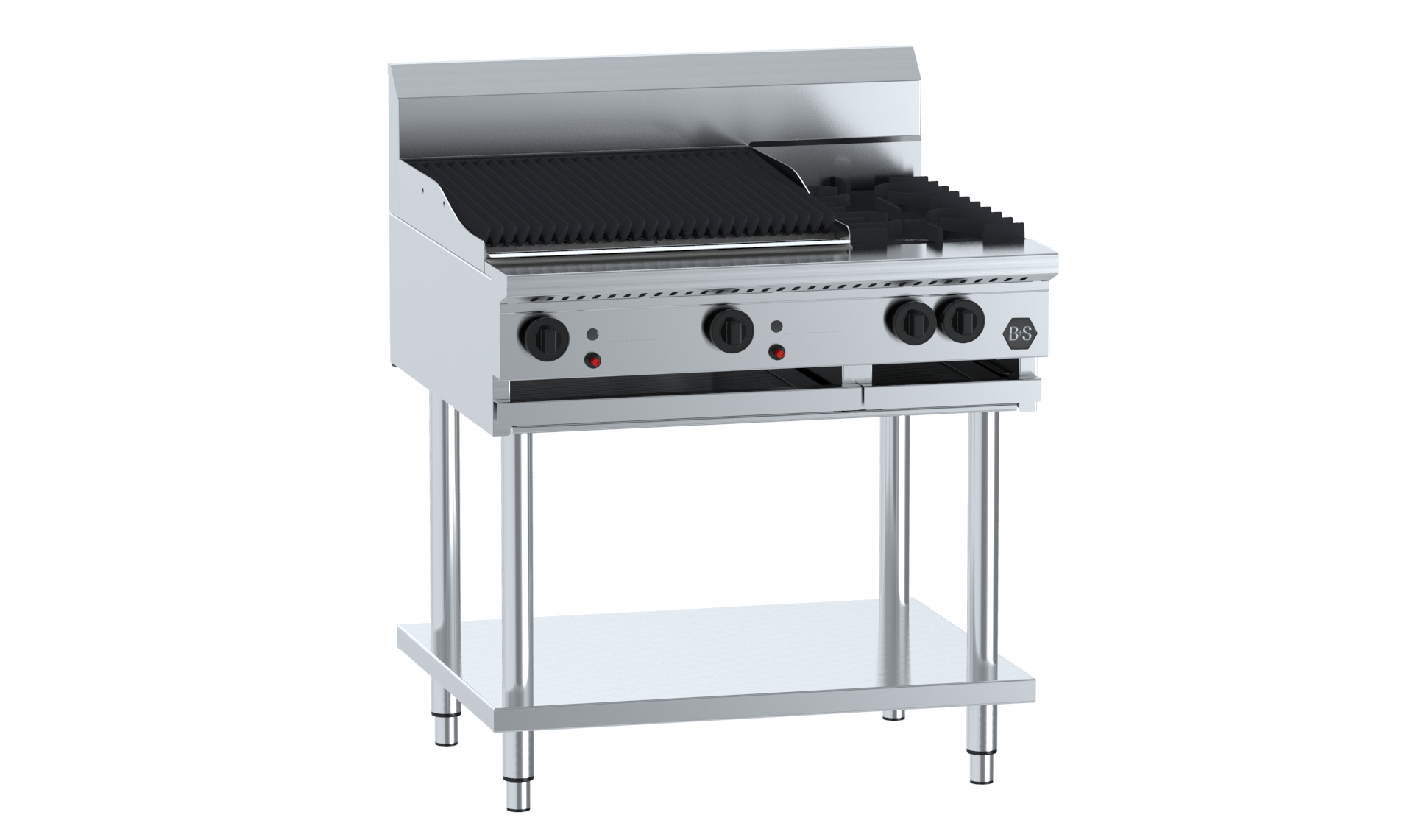 B&S BLACK BT-SB2-CBR6 Combination Two Open Burners & 600mm Char Broiler