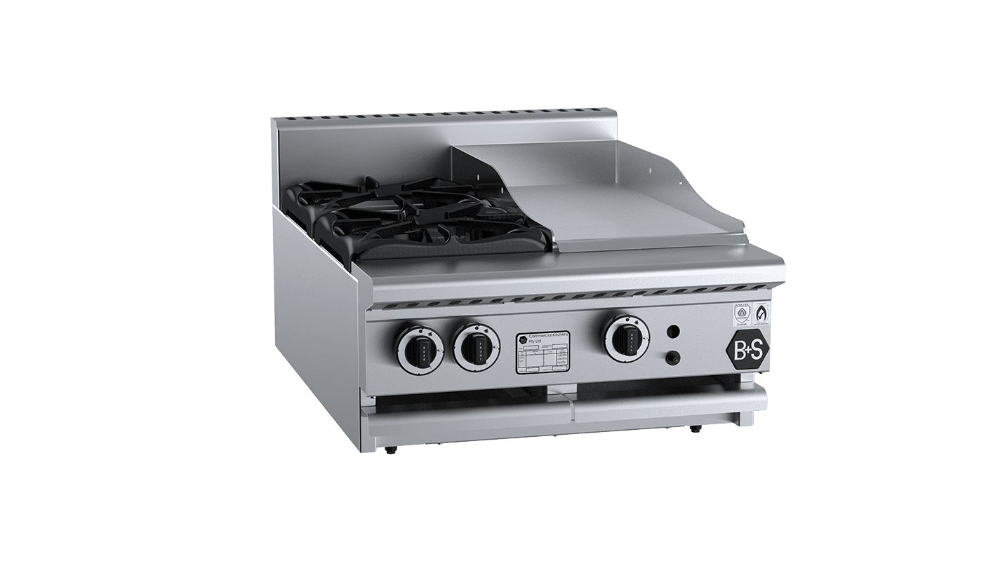 B+S Black BT-SB2-GRP3BM - Combination 2 Open Burners 300mm Grill Plate Bench Mounted