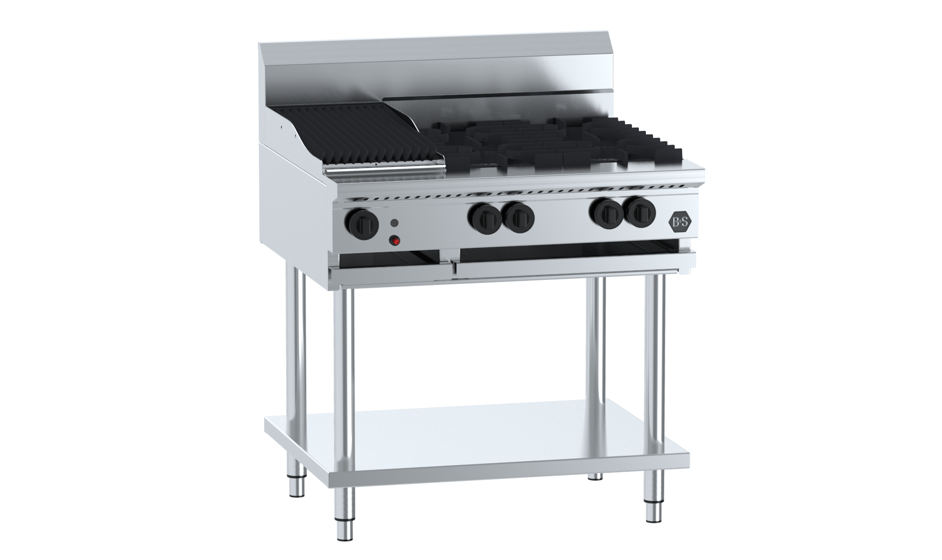 B&S BLACK BT-SB4-CBR3 Combination Four Open Burners & 300mm Char Broiler