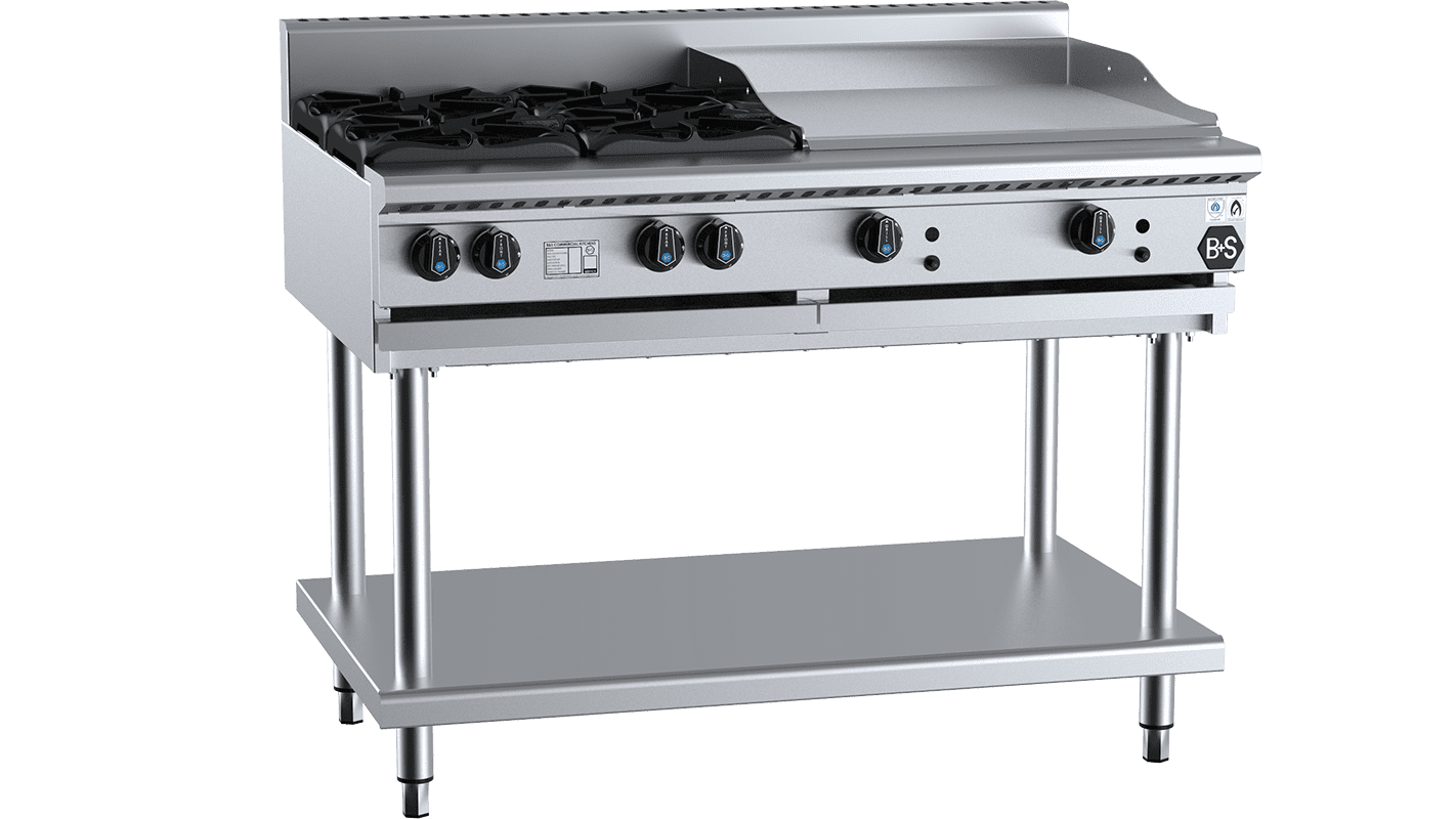 B&S BLACK BT-SB4-GRP6 Combination 4 Open Burners 600mm Grill Plate