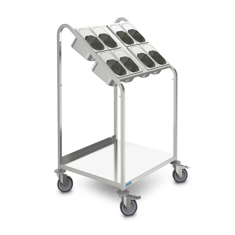 BTW-8XGN - Hupfer Cutlery and Tray Trolley with 8 x GN containers and shelf under.