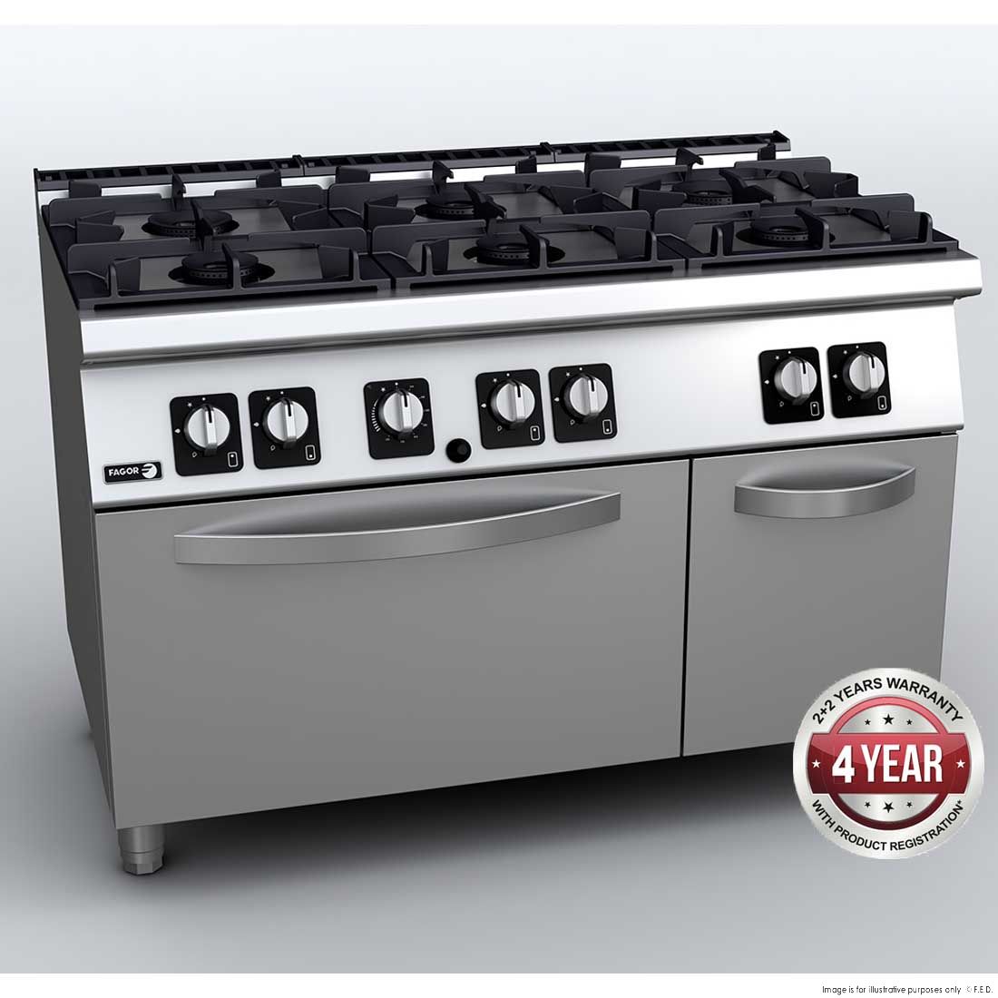 Fagor 6 Burner Gas Range with Gas Oven - C-G761H