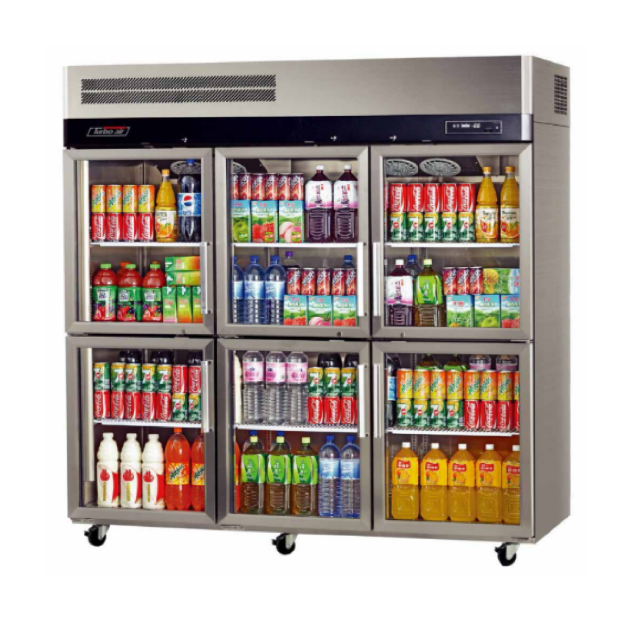 Turbo Air KR65-6G-N Upright Refrigerator – 6 Half Glass Doors, Top Mount, Self-Cleaning Condenser, On Castors