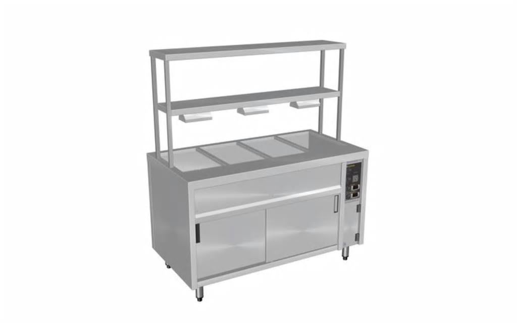 Culinaire Island Bain Marie with Double Gantry & Heat Lamps to Bottom Shelf CH.BMH.I.GDB.3