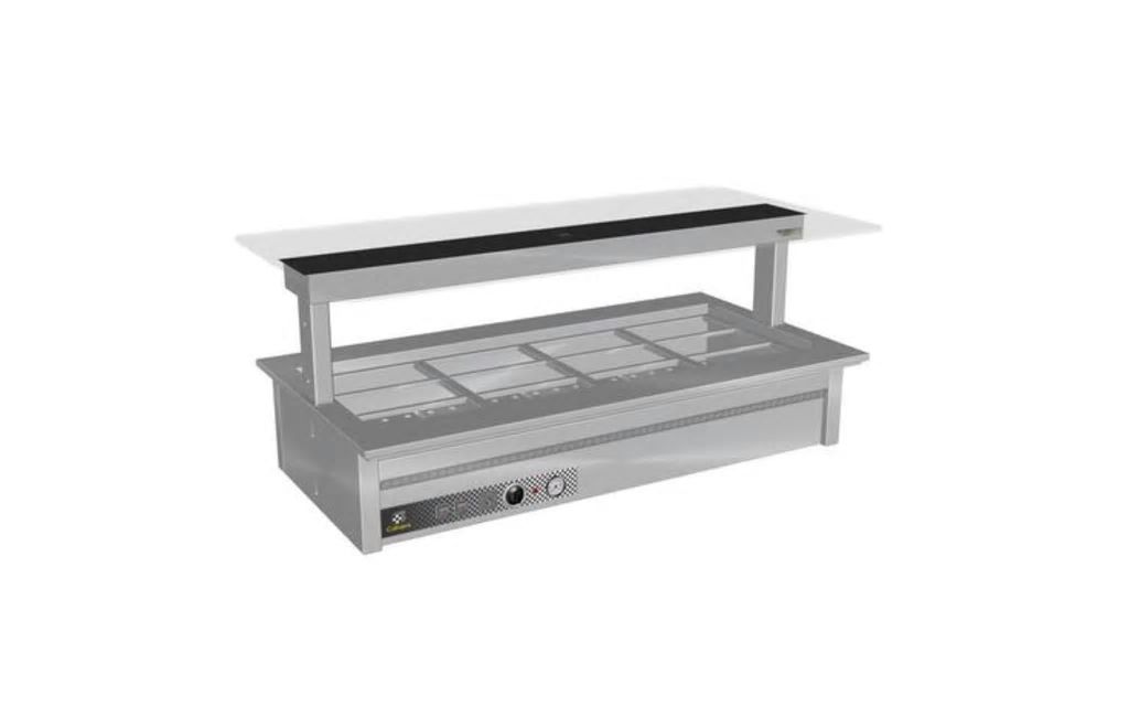 Culinaire Drop In Counter Line Bain Marie with Flat Glass Gantry - Stainless Steel Fixings