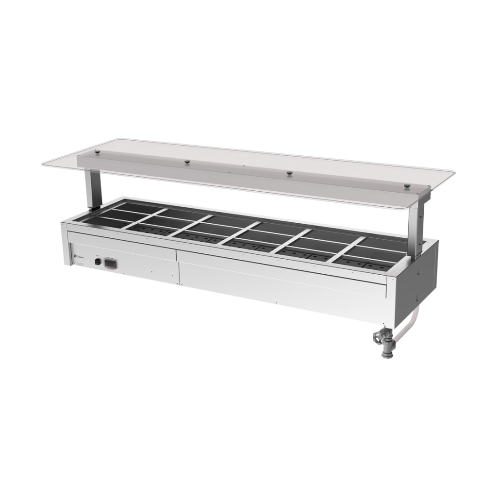 Culinaire CH.BMC.U.GSF.6 Under Bench Counter Line Bain Marie With Flat Glass Gantry - Stainless Steel Fixings CH.BM
