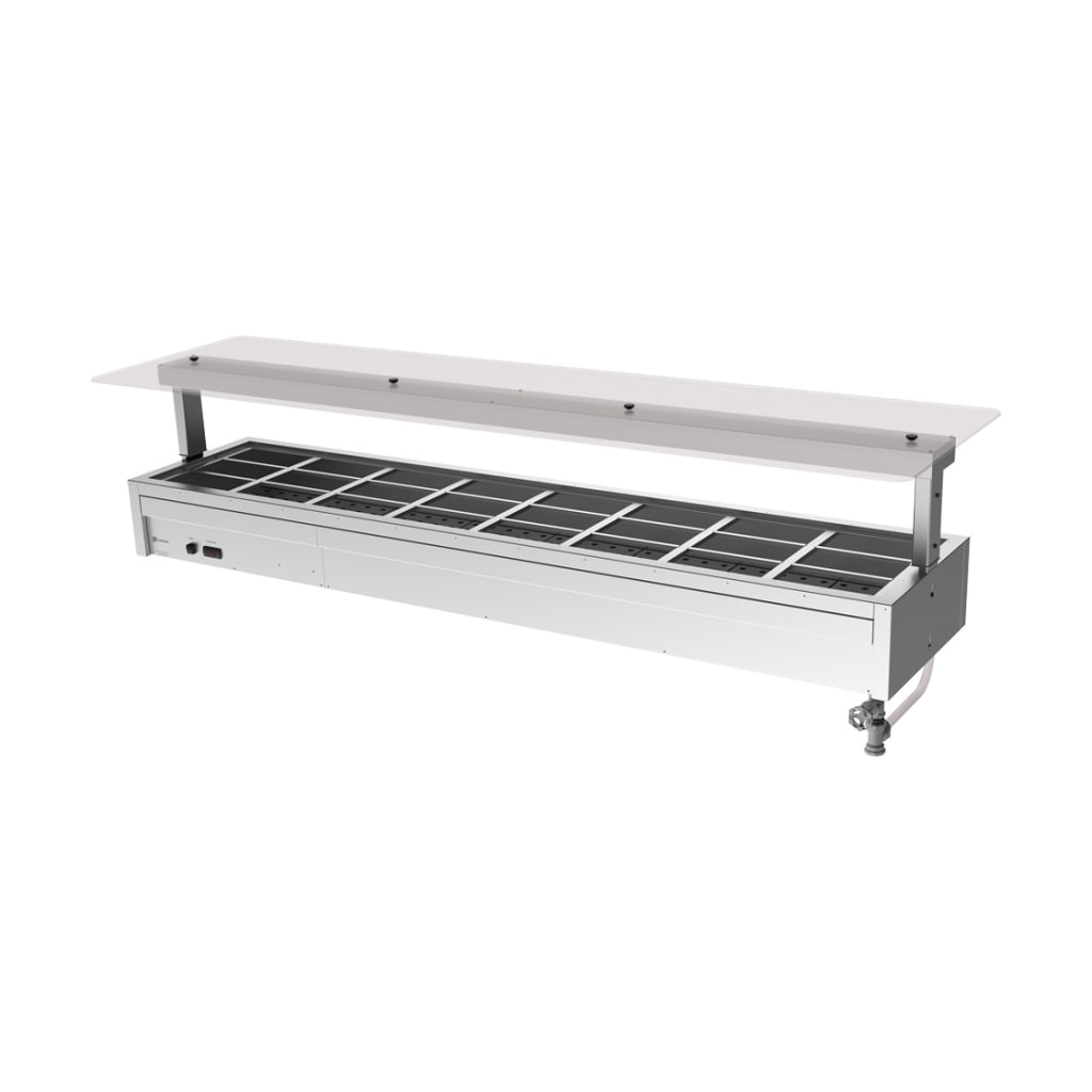 Culinaire CH.BMC.U.GSF.8 Under Bench Counter Line Bain Marie With Flat Glass Gantry - Stainless Steel Fixings CH.BM