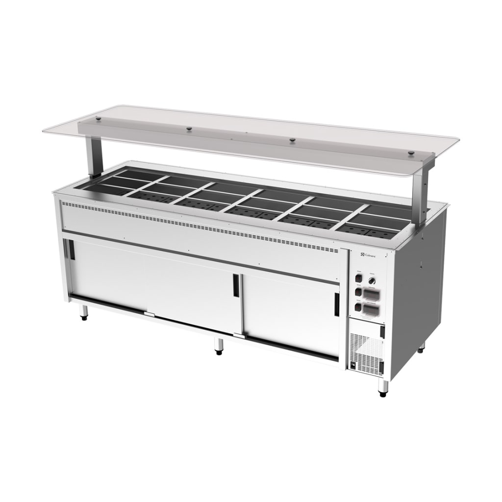 Culinaire CH.BMHC.U.GSF.6 Under Bench Counter Line Bain Marie Hot Cupboard With Flat Glass Gantry - Stainless Steel